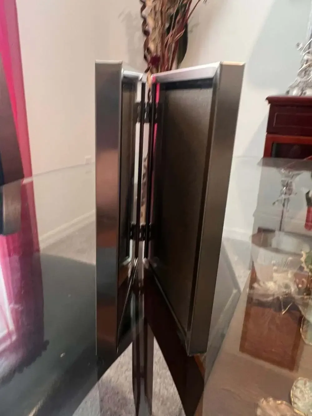 Double Hinged Brushed Metal and Black Faux Leather Picture Frame